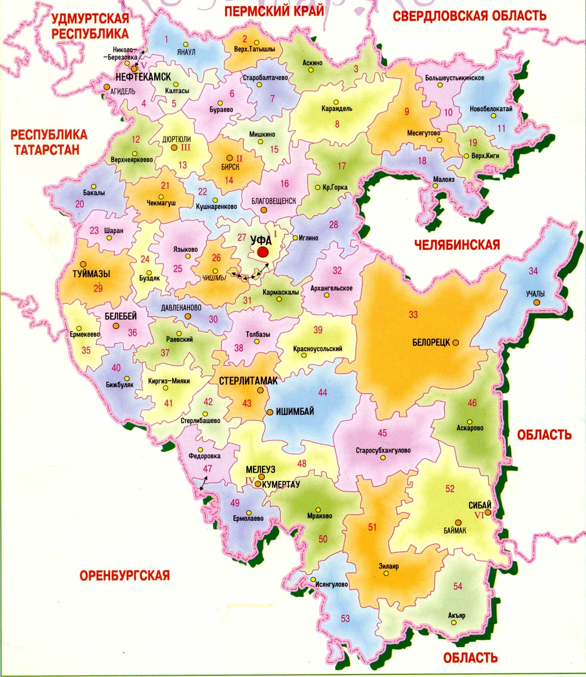 Татышлинский район на карте Башкирии (обозначен цифрой 2)